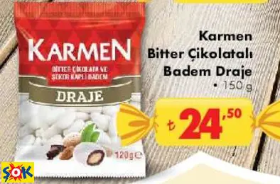 KARMEN BİTTER ÇİKOLATALI BADEM DRAJE /BAYRAM ÇİKOLATASI-ŞEKERİ